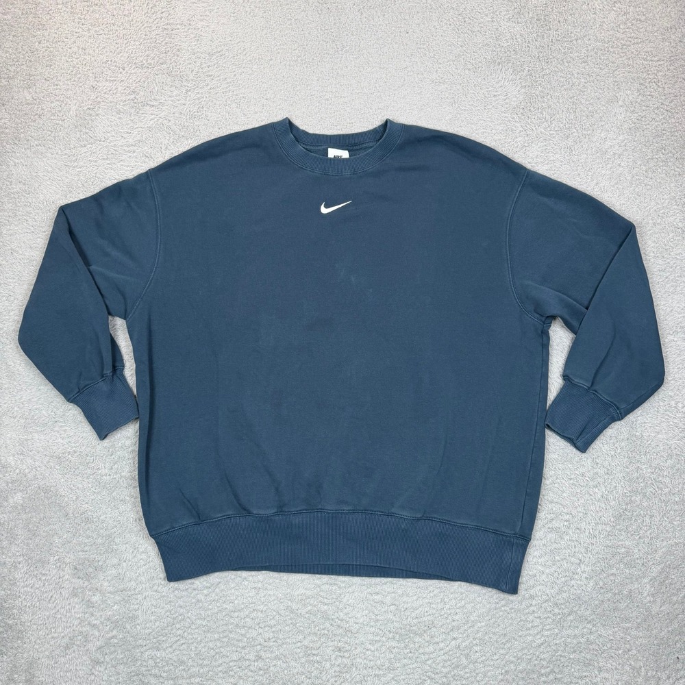 Nike Womens Mini Center Swoosh Crewneck Sweatshirt Teal Blue Oversized Large